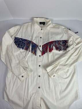 CH Little Sport Vintage White Western Plaid Fringe Button Down Shirt Size S